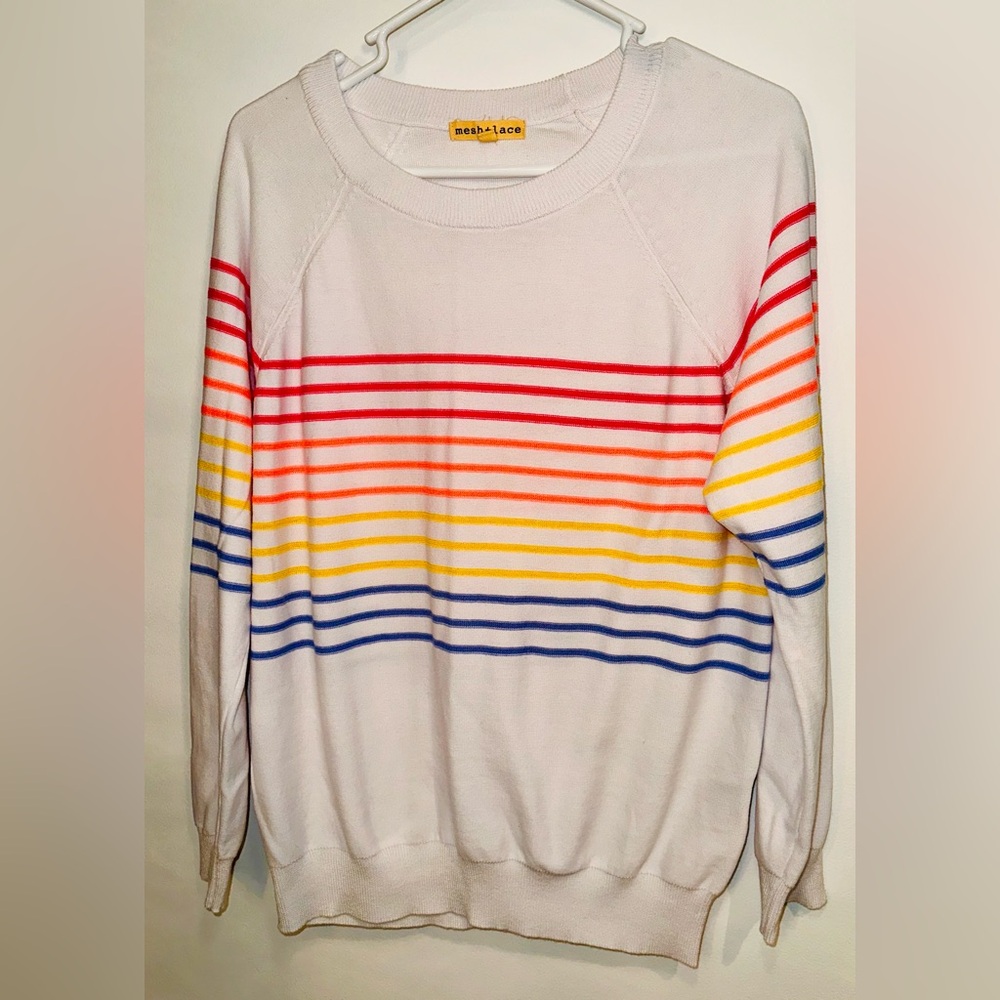 Mesh +Lace Striped Multicolor Sweater. Size XL